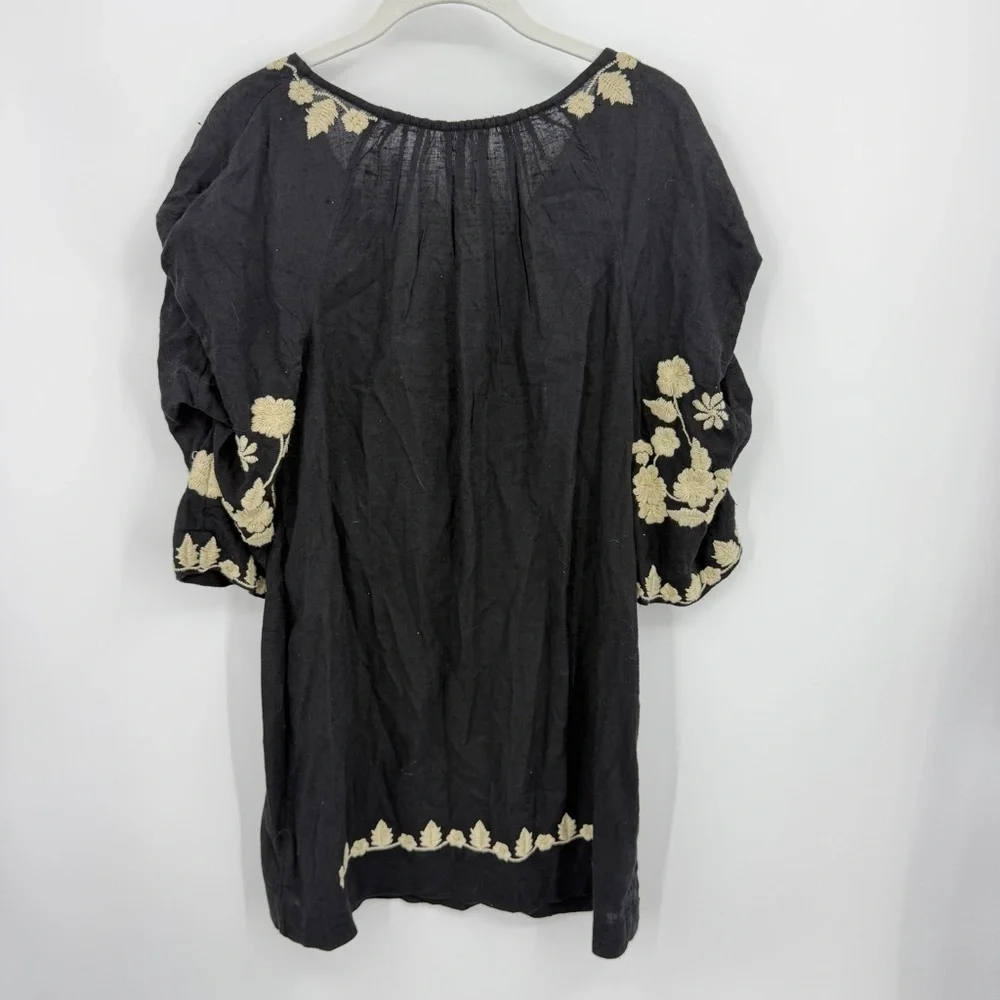 Free People Black Mini Dress with Cream Floral Embroidery